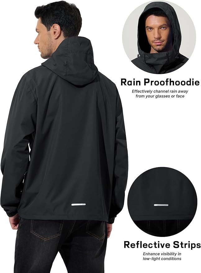 Men's Pullover Rain Jacket Waterproof Windbreaker Lightweight Packable Raincoat for Cycling Running Hiking Golf