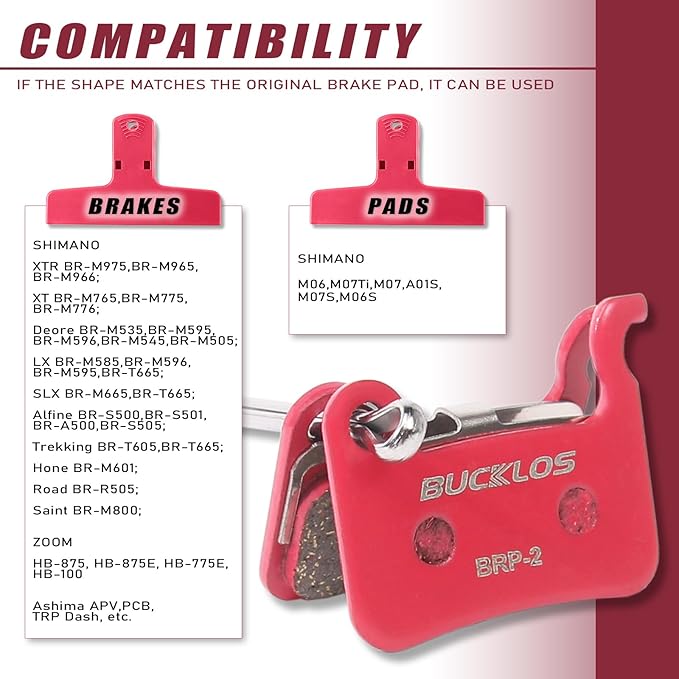 BUCKLOS Bike Disc Brake Pads - Bicycle Disk Brake Pads for Zoom/Shimano Deore XT XTR LX SLX Hone Alfine Saint for Ebike/Mountain Bike/Electric Bike/Road/Scooter