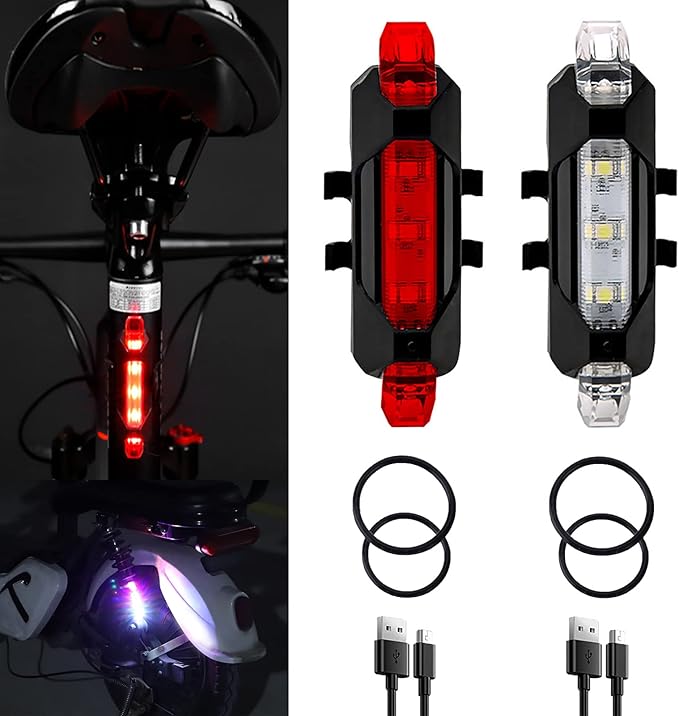 2 Pack USB Rechargeable LED Bicycle Rear Lights Cycling Bike Taillight Safety Lamp Night Essential Waterproof 4 Modes Warning Light for Men Women Kids MTB