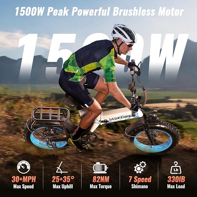 1500W Electric Bike for Adults Full Suspension,48/52v 20AH Electric Dirt Bike with 20" x 4.0 Fat Tire, Max 30+MPH & 70 Miles Electric Bicycle, Ebike for Snow, Mountains, Road UL Certified