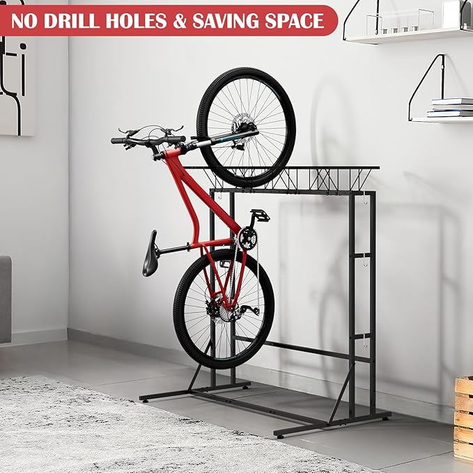 ETELI Bike Rack Garage Freestanding Bikes Rack Floor Stand Vertical Bike Stand Rack for Garage Organizer Indoor Outdoor Bikes Storage, Hold Max Tire Width 2.65”, Black