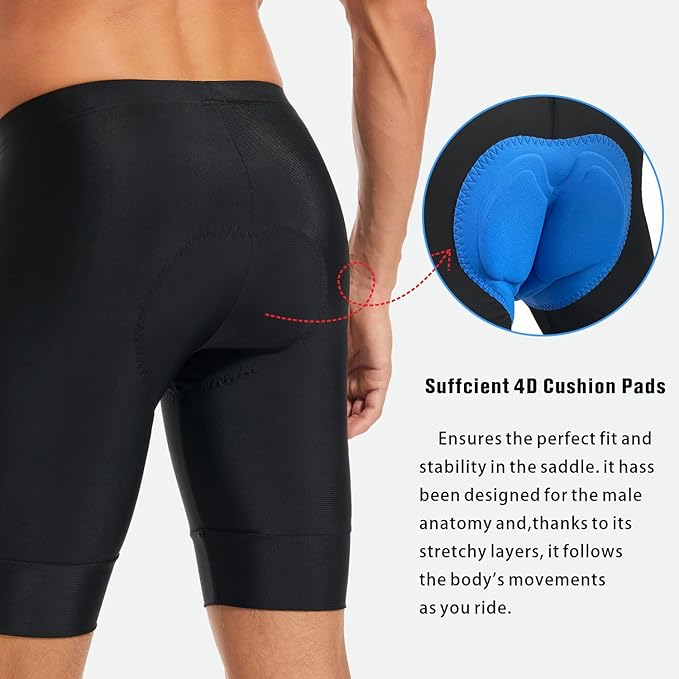 qualidyne Men's Cycling Shorts 4D Padded Bike Biking Shorts Road Riding Bicycle UPF 50+ Cycle Shorts Pockets