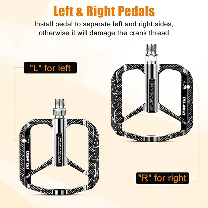 SYACHI Bike Pedals, Mountain Bike Pedals with Non-Slip Pins, 9/16 Inch Aluminum Alloy Bicycle Pedals for MTB Road BMX Bikes - Wide Paltform & Lightweight, Black