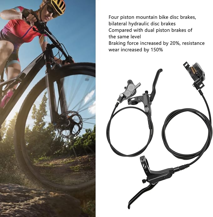 Mountain Bike Hydraulic Disc Brake Set, 4 Piston Front Rear Brake with Screw and Olive Head, Oil Needle, Mounting Column for Most Bikes