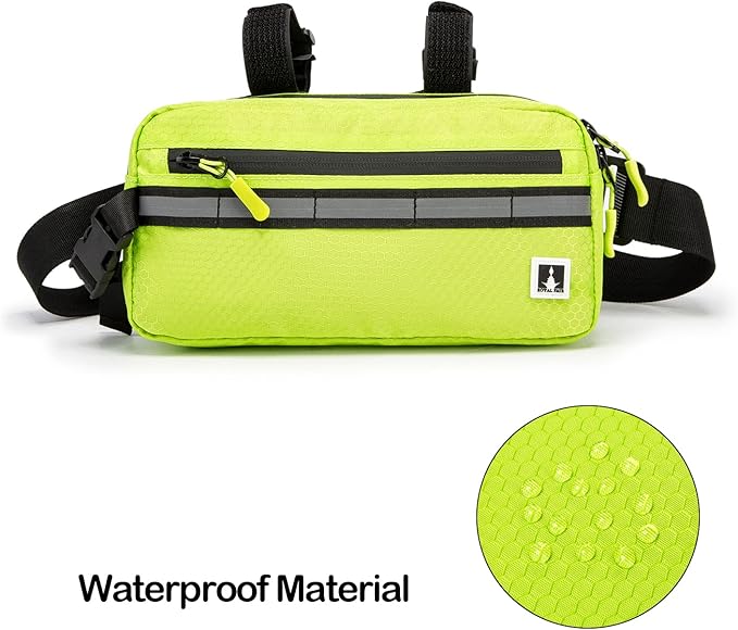 ROYALFAIR Waterproof Bike Handlebar Bag with Reflective Strips & Shoulder Strap, Bicycle Front Frame Storage Pouch for Mountain Road Cycling Commuting (Neo Green)