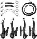 Glarks 6Pcs Bike Brake Set Includes 2 Pairs 4Pcs V-Bike Brakes, 2Pcs Black Front and Rear Brake Cables Professional Bicycle Brake Lines for Mountain Road Bikes
