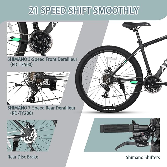 AVASTA AV300 26 27.5 inch Mountain Bike with 21-Speed, Aluminum Frame, Dual Disc Brake, Comfortable Saddle, Multiple Colors