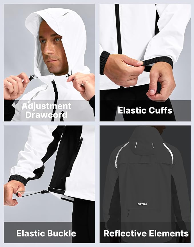 Bikewa Men's Cycling Rain Jackets Waterproof Running Bike Windbreaker Lightweight Packable Hooded Jacket