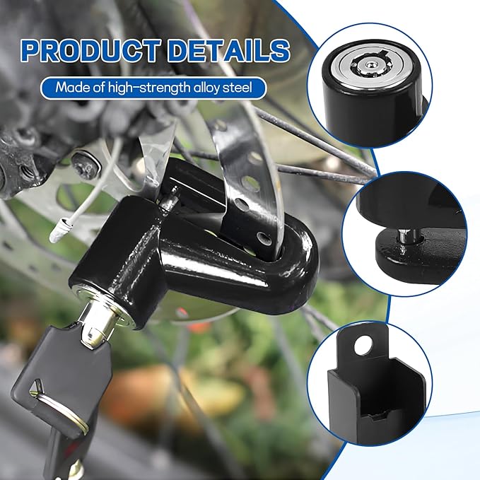 Motorcycle Disc Brake Lock, Anti-Theft Motorbike Security Wheel Disc Brake Lock with Two Keys, Safety Wheel Disk Locks for Scooter Mountain Road Bike Bicycle Powersports (Black with Bracket)