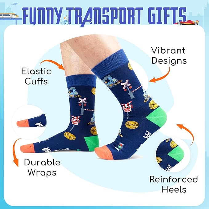 Zmart Funny Transportation Gifts - Race Car Train Motorcycle Tractor Bike Socks for Adult