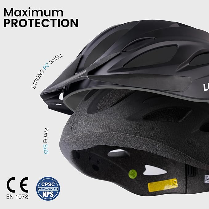 Adult Bike Helmet for Commuting and Cycling, Bicycle Helmet with Rechargeable Rear LED Light & Magnetic Goggles & Removable Sun Visor, Mountain and Road Bicycle Helmets for Men and Women 3 in 1