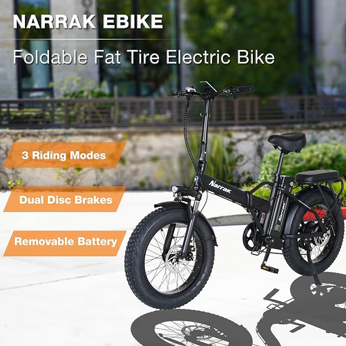 Fat Tire Folding Electric Bike, 48V & 624Wh Lithium Removable Battery, Peak 1100W Brushless Motor, Max Speed 20Mph, M5 Large LCD Display, Suspension, Step-Over/Thru Frame