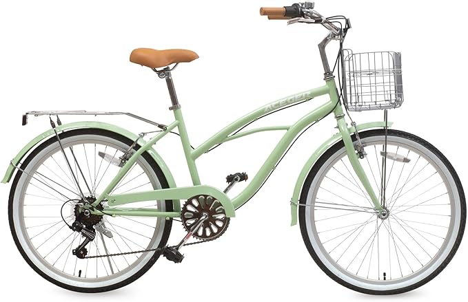 ACEGER 24 26 Inch Women Beach Cruiser Bike, Single Speed and 7 Speed, Adult Hybrid Bike Commuter Bicycle, Hi-Ten Steel Frame with Adjustable Handlebar and Saddle, Multiple Colors