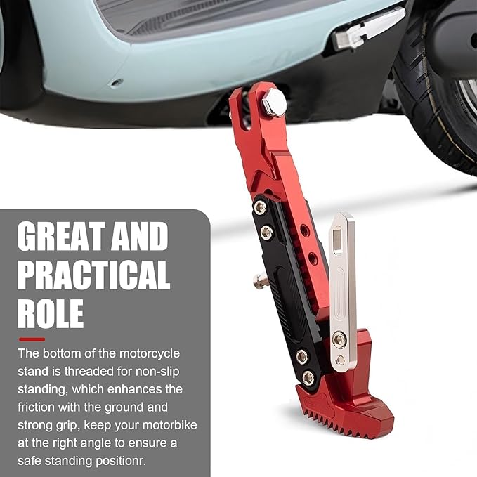 Motorcycle Kickstand, Height Adjustable Foot Side Support Parking Kickstand, Aluminum Alloy Tripod Holder Foot Side Support Stand Modified, Universal for Scooter Motorbike Motocross (Red)