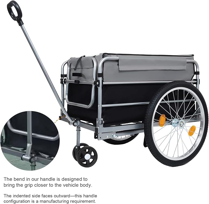 Aluminum Bicycle Trailer, Foldable Bike Cargo Trailer with Universal Hitch, Removable Oxford Fabric Cover, Bicycle Trailers Folding, for Camping, Groceries, 220 LBS Load Capacity, Black+Gery