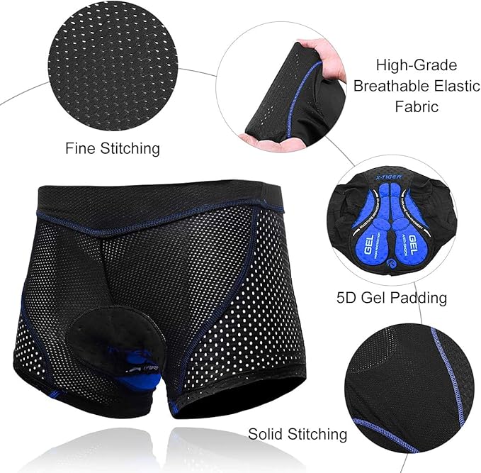 X-TIGER Men's Cycling Underwear Shorts 5D Padded Gel,MTB Biking Shorts Pants with Breathable,Adsorbent Design