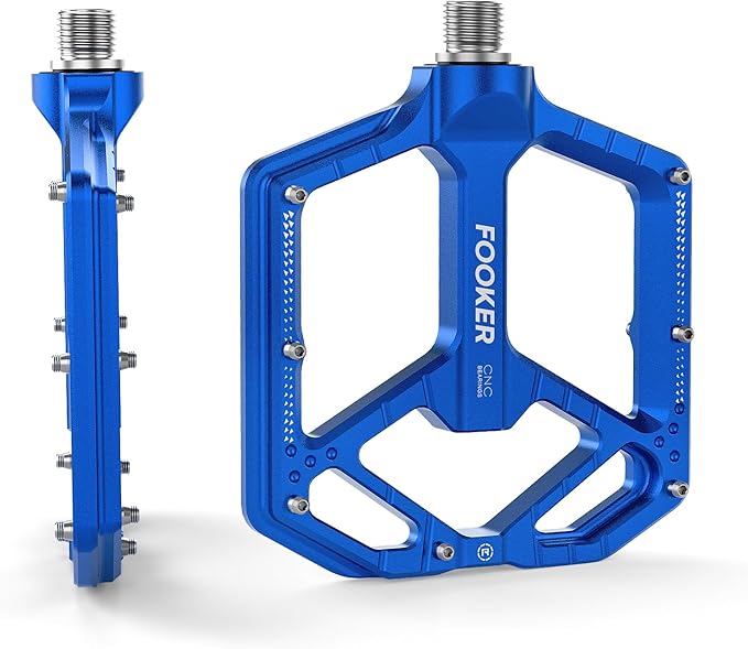 FOOKER Mountain Bike Pedals,Non-Slip Bicycle Flat Pedals Aluminum 9/16",MTB Pedals Wide Platform Pedals for Mountain Bike, BMX, Road Bike Pedals