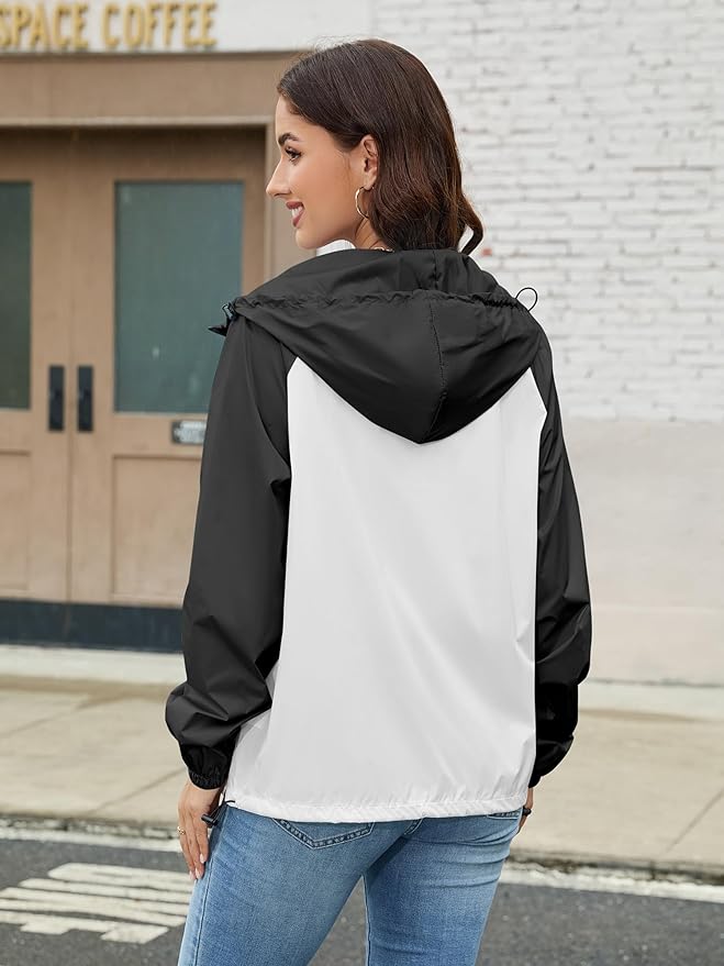 PITINAN Lightweight Rain Jacket Women Packable Wind Breaker Light Rain Jacket Women Waterproof Travel Raincoat S-XXL