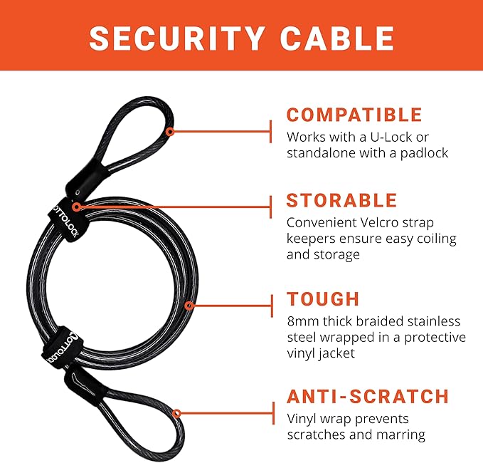 OTTOLOCK Sidekick Compact U-Lock and Cable Bundle - Heavy Duty Anti Theft Bicycle U-Lock with Keys, Silicone-Coated, Bike Accessories, Black