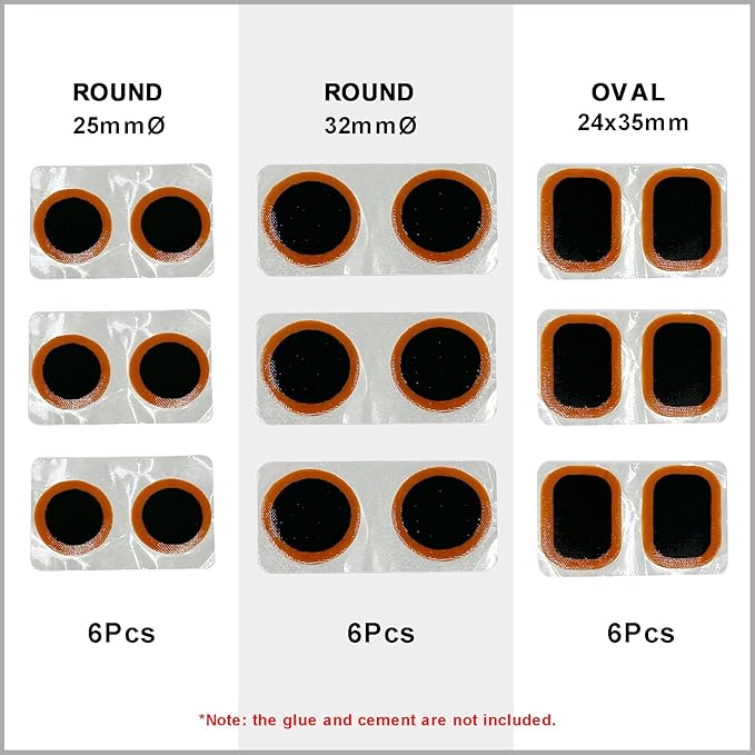 PAX 18 Pcs Inner Tube Patch Refills, 6Pcs 25mm dia, 6Pcs 32mm dia, 6Pcs 24x35mm. Puncture Flat Tire Repair Patch Kit for Bicycle, Motorcycle, Scooter, BMX, ATVs, River Floating, Inflatable Rubber (18)