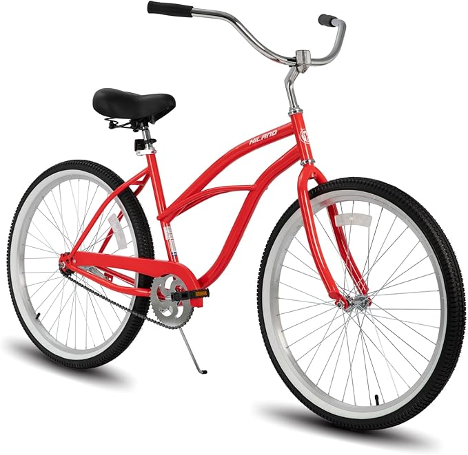 HILAND 26 Inch Womens Beach Cruiser Bike, Single Speed Commuter Bicycle with Rear Coaster Brake, Low Step-Through Frame, Comfortable Seat with Dual Springs, City Hybrid Bike for Women Men Adult