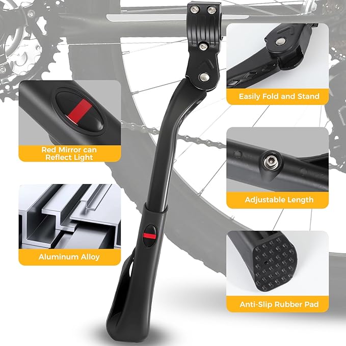 Bike Kickstand for Adult Bike,Adjustable Heavy Duty Rear Mount Aluminum Alloy Bicycle Kickstand for 24-29 inch EBike,Mountain Bike,Fat Tire Bike,Motorcycle