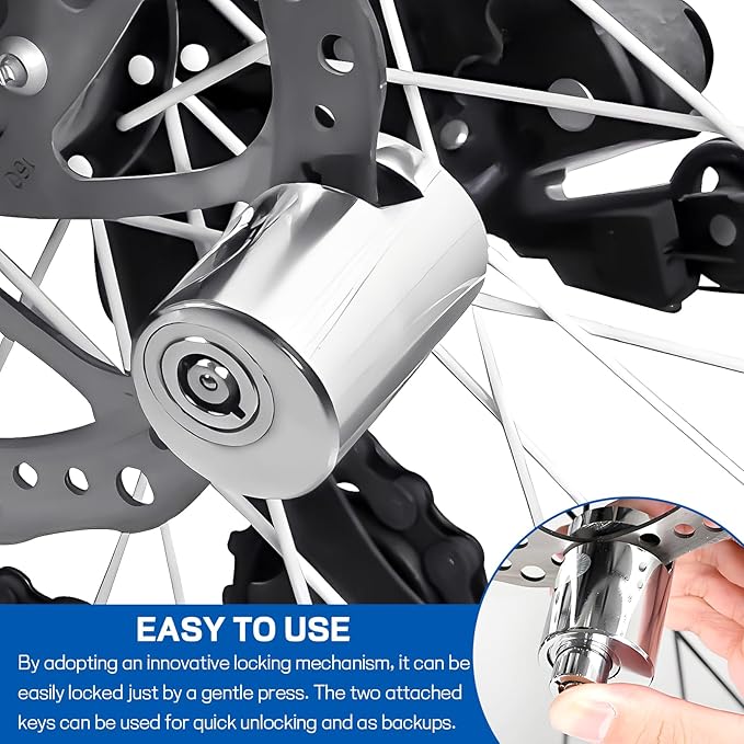 Motorcycle Disc Brake Lock, Anti-Theft Motorbike Security Wheel Disc Brake Lock with Two Keys, Safety Wheel Disk Locks for Scooter Mountain Road Bike Bicycle Powersports (Large Cylinder)
