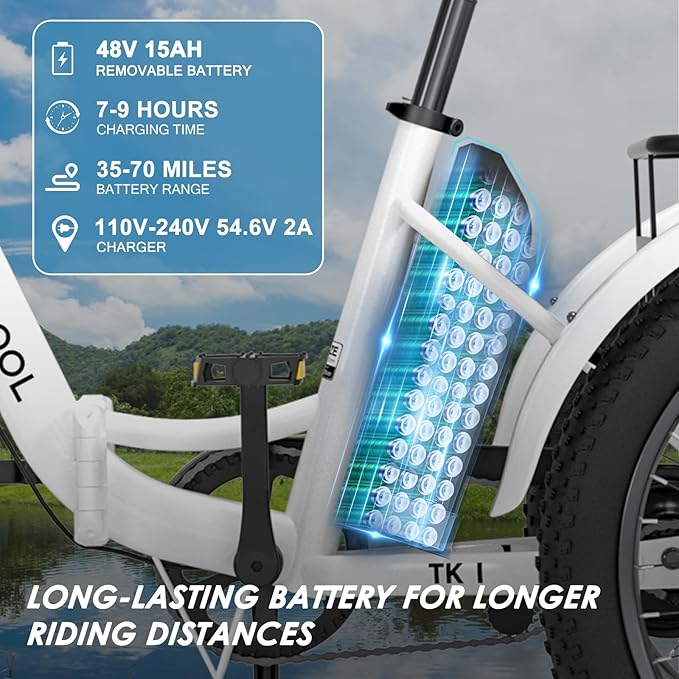 MOONCOOL Folding Electric Tricycle for Adults, 48V 500W 3 Wheels Electric Trike, Aluminum Frame 750W Electric Tricycle Adult Bicycle with Removable Battery, Front and Back Bags
