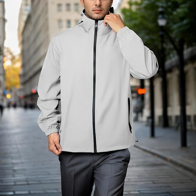 Rain Jacket Men Waterproof Windbreaker Lightweight Hooded Casual Coat for Daily Hiking Cycling Coat