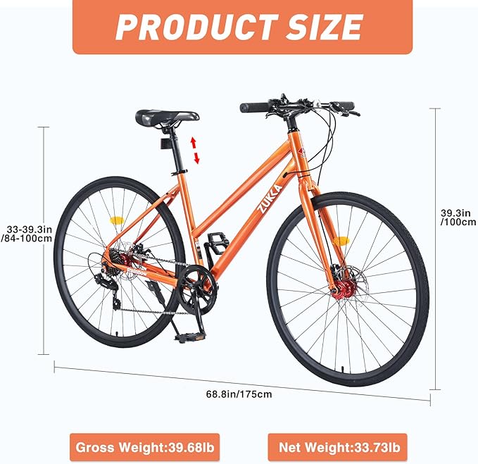 700C Road Hybrid Bike City Commuter Bicycle with 7 Speed/Front and Rear Disc Brakes/Steel Frame for Men Women Adult Available in A Variety of Colors