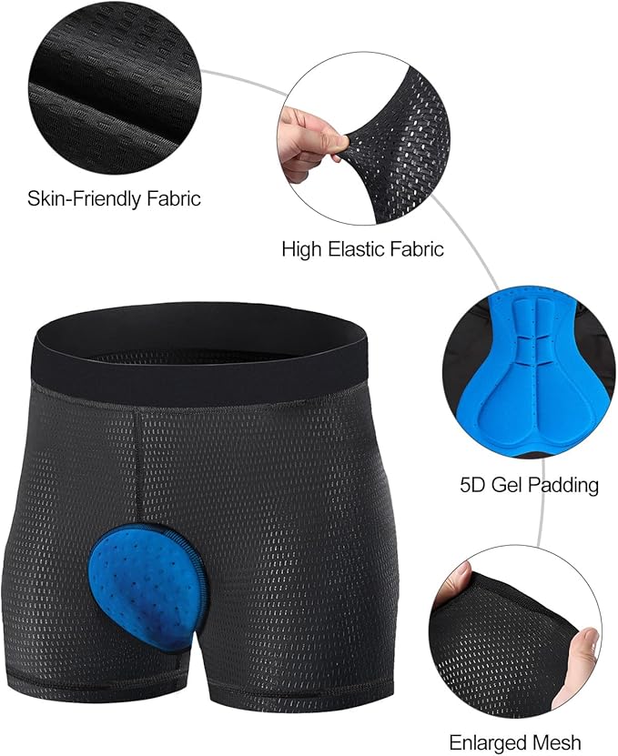 Niksa Cycling Underwear Men Absorbent, 5D Padded Gel Bike Shorts Men, Breathable Bike Liner Shorts for Mountain Biking