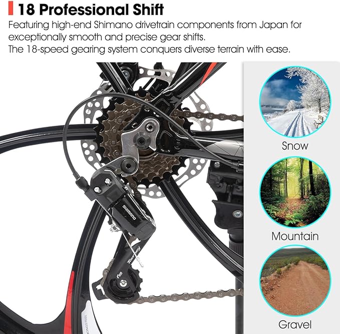 HILAND 26" MTB Mountain Bike for Men Women Adults, 18-Speed, Disc Brake, Lightweight Aluminum Frame, 3/6 Spoke Wheel