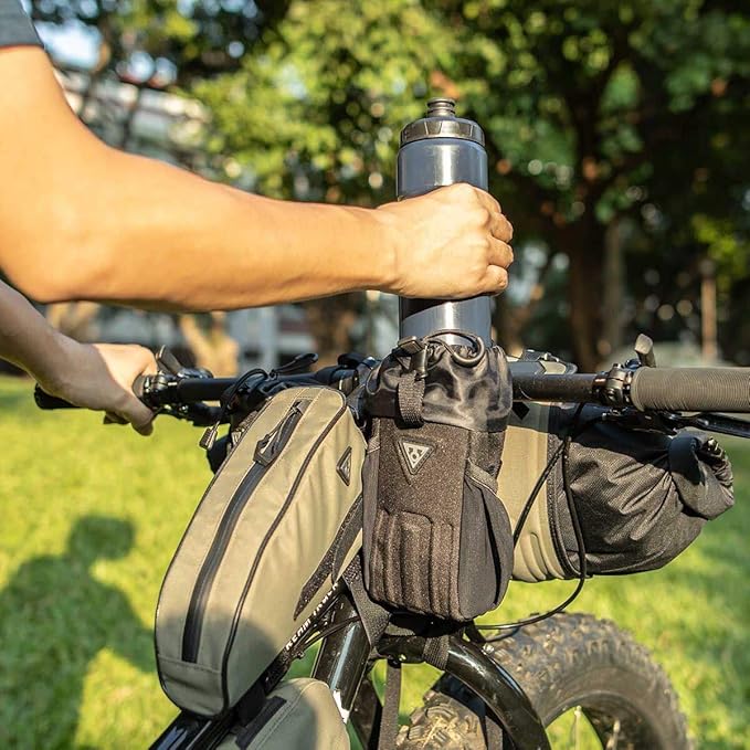 Topeak FreeLoader Bike Bag (Black) – 1L Stem-Mounted Handlebar Storage Pouch with Adjustable Straps, Side Mesh Pocket, and Drainage Hole for Snacks, Bottles, or Small Gear