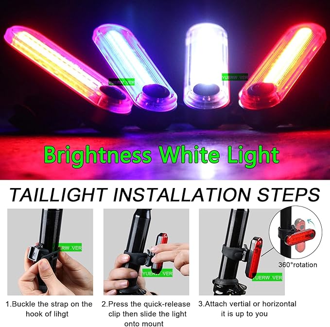 2 Pack USB Rechargeable LED Bike Tail Light Bicycle Rear Cycling Night Essential Reflector Seat Back Safety Lamp Waterproof Bright Warning Flash MTB Light for Men Women Kids