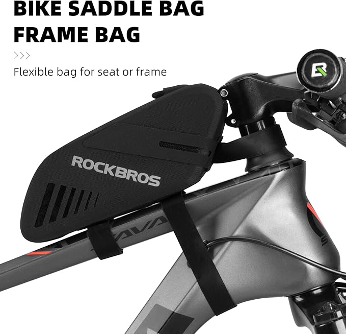 ROCKBROS Bike Seat Bag, Waterproof 0.6L Bike Seat Bag Frame Bag, Lightweight Bike Saddele Bag Top Tube Bag, Bike Accessories for Mountain MTB Road Foldable Bikes