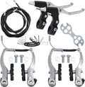 Complete V Bike Brake Set, Front and Rear Bike MTB Brake,Inner and Outer Callipers Cables Lever Kit with Calipers Levers Cables Multi-Tool Wrenches (Silver)