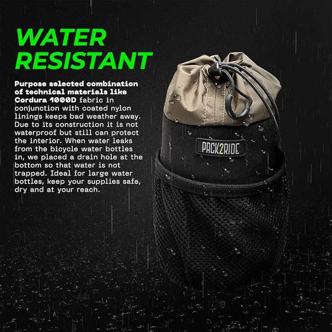 Bongo Bike Handlebar Bag - Water Resistant & Durable Fabric Bicycle Water Bottle Holder, Secure Attachment Bikepacking Stem Bag, One-Handed Access Feed Bag, Front Storage for Cycling - Black