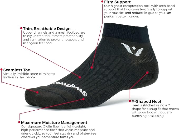 Swiftwick- ASPIRE QUARTER CREW Running & Cycling Socks, Lightweight, Compression Fit