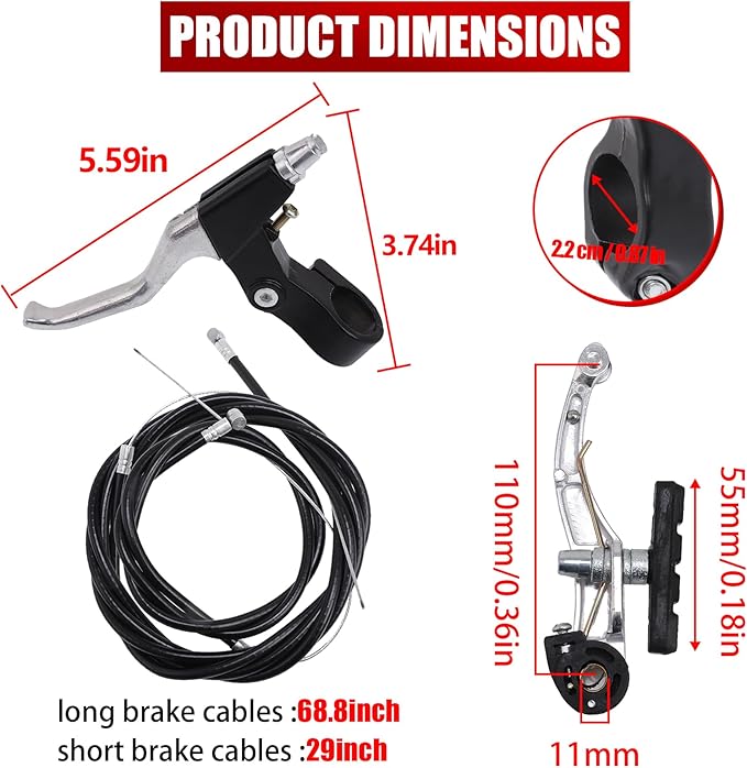 Complete V Bike Brake Set, Front and Rear Bike MTB Brake,Inner and Outer Callipers Cables Lever Kit with Calipers Levers Cables Multi-Tool Wrenches (Silver)