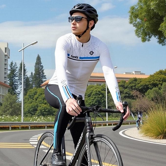 Santic Cycling Jersey Men's Long Sleeve Bike Reflective Full Zip Bicycle Shirts with Pockets