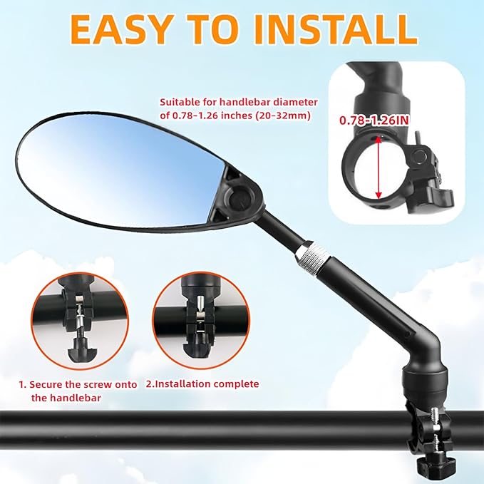 2 Pack Bike Mirrors,[New Version]Handlebar Bike Mirror with Telescopic Linkage,360° Adjustable Safety Bicycle Rear View Mirrors,Anti-Glare Shatterproof Glass Lens,Compatible with E-bikes,Mountain Bike