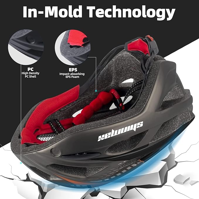 Shinmax Bike Helmet, CPSC/CPC Bike Helmet for Adult Men Women with Magnetic Goggles&Led Back Light Cycling Helmet Adjustable SM-T69
