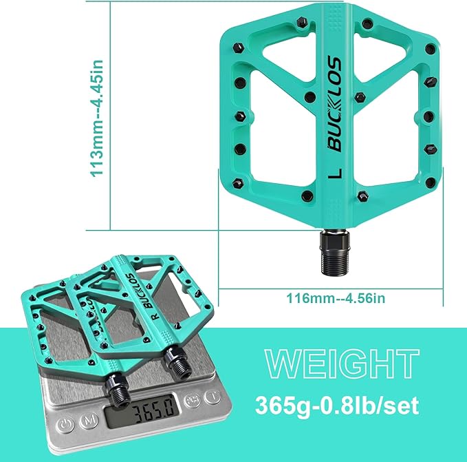 BUCKLOS Mountain Bike Pedals MTB Pedals Flat, Adult Bicycle Road Bike Large Platform Nylon Non-Slip Pedal for Gravel Bike/Hybrid Bike 9/16"