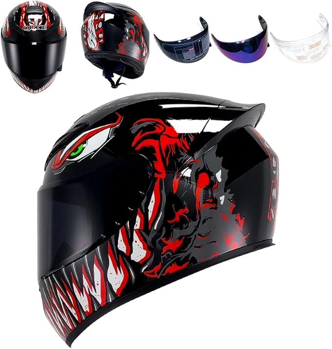 Full Face Motorcycle Helmet Racing Motocross Helmets with Pinlock Compatible Clear&Tinted Visors DOT Model Approved Street Bike Helmet