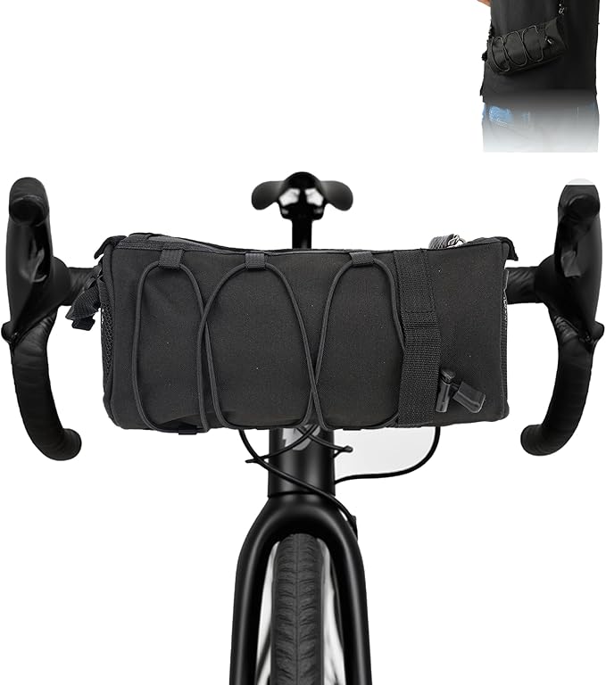 Simple Bar Bag for Adults – Waterproof Bike Front Bag with Side Pockets & Elastic Band, Cycling Handlebar Bag for Road, MTB & Commuter Bikes (Black)
