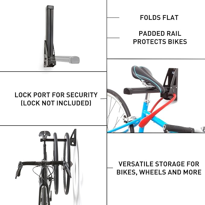 Feedback Sports | Velo Wall Post Bike Storage Mount | Bicycle Wheel Storage | Foldable and Space Saving | Road, Gravel, Mountain Bike Compatible | Versatile Garage Organization