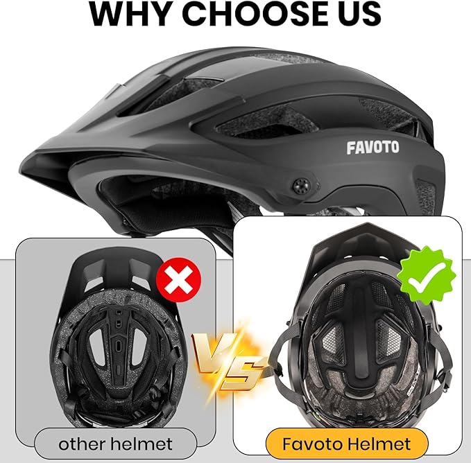 Favoto Mountain Bike Helmet Adult - Lightweight CPSC Certified with Reinforced Spine and Detachable Visor, MTB Road Bicycle Helmet, Adjustable 59-61cm Men Women