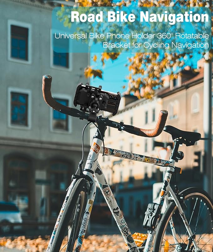 Motorcycle Phone Mount Holder - [Dual Vibration Dampener] [Upgrade Handlebar Clip] Motorcycle Cell Phone Holder, Bike Phone Mount (Black)