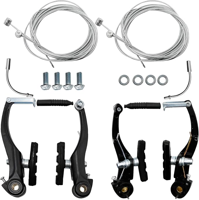 EATAKWARD 2 Pairs Bike Brake Set, Universal Complete V Bike Brakes Set for Most Mountain Bicycle, Including Road Bike Brakes Cables, Front Back Wheels End Caps,End Ferrules-Black