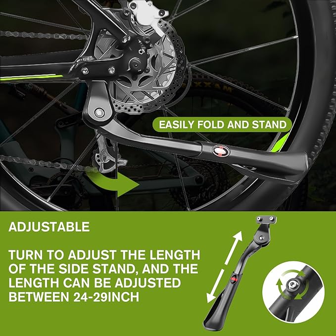 Pacify Bike Kickstand Adjustable 24"-29", Heavy Duty Aluminum Alloy Bicycle Kickstand, Bike Kick Stands for Adult Bikes, Mountain Bike, Ebike, Road Bike, Kids Bike